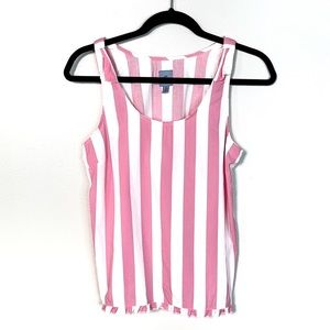 JANE AND BLEECKER Pink and White Striped Ruffle Hem Tank size XS
